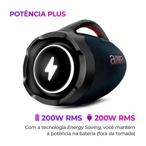 Caixa de Som Aiwa Boombox Plus BBS-01-LBL 200W Bluetooth 30H IP66 Usb Azul